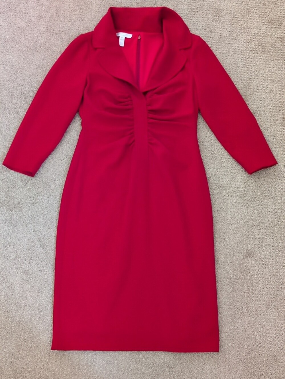 London Times Petites Red Ruched Collar Fitted Dress